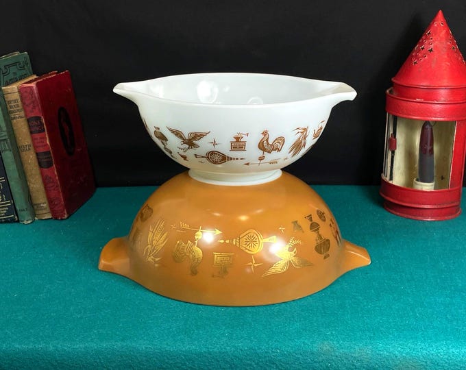 Featured listing image: 2 Pyrex Early American Cinderella Mixing Bowls, 443 and 444