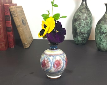 Studio Pottery Colorful Weed Pot, Small Mouth Vase, Artist Signed Hayes