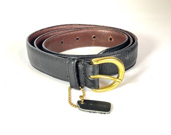 Coach Black Leather Belt with Brass Buckle, Size XL
