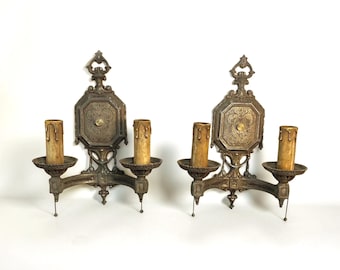 Pair of ISCO Art Deco 2 Arm Electric Wall Sconces, Gothic: Rewired, Refurbished