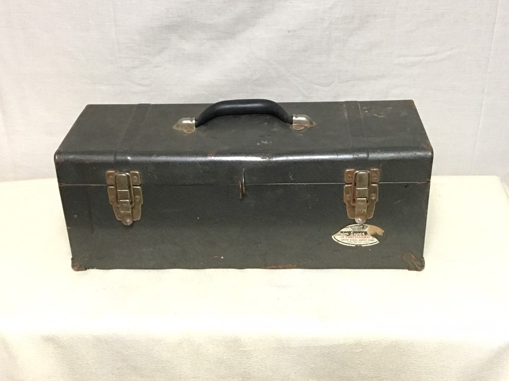 RESERVED Vintage Union Steel Gray Metal Toolbox Chest, Mechanics Tool