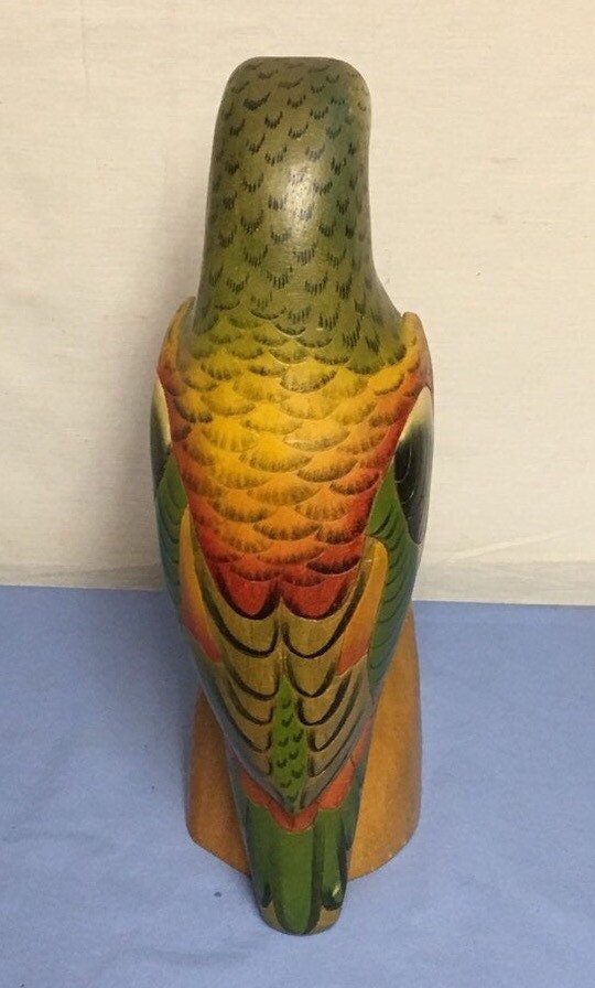 Hand Carved Wooden Parrot, Balsa Wood Carving, Tropical Bird, Hand Painted Parrot
