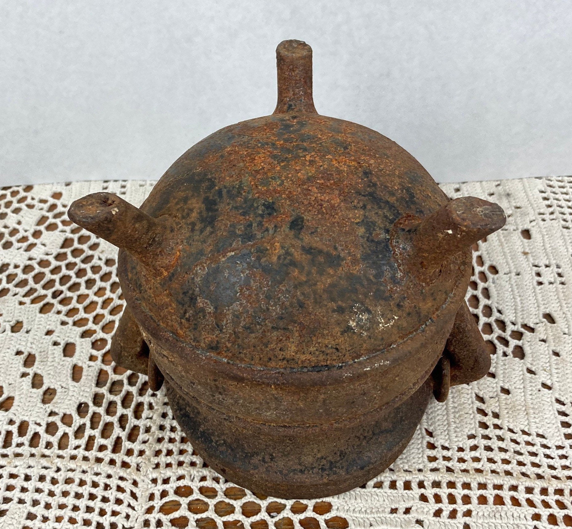 Antique Cast Iron Fire Starter Pot, Smudge Pot, Cauldron, Pumice Wand