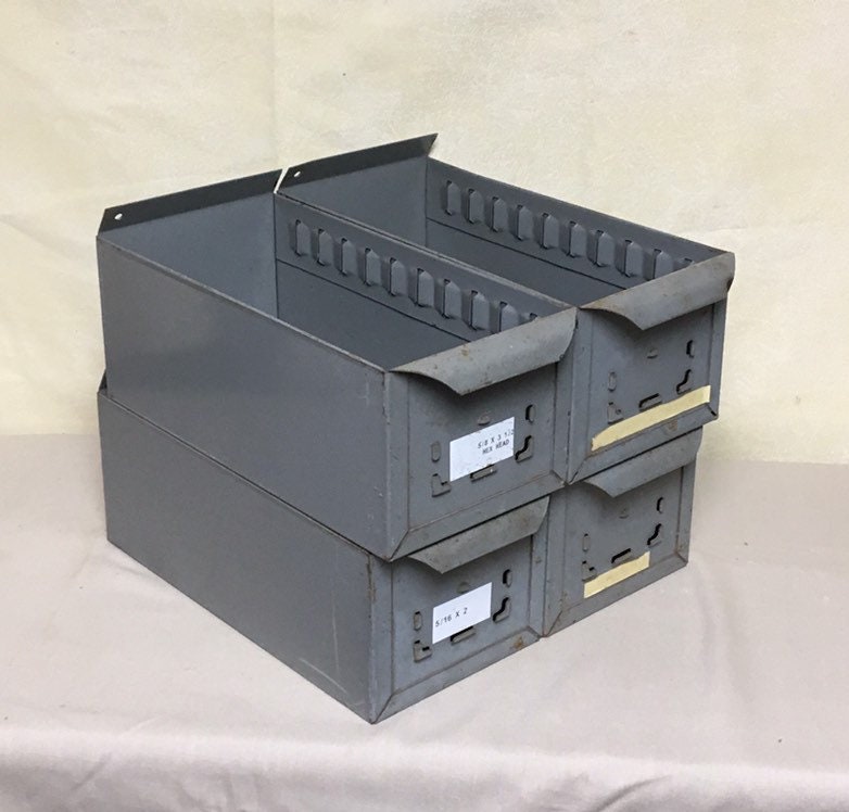 Set of 4 Heavy Duty Industrial Gray Steel Parts Drawers, EQUIPTO Parts