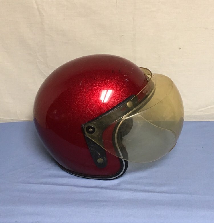 Royal Grant 1970's Red Glitter Motorcycle Helmet, Red Metallic Sparkle Open Face Helmet with