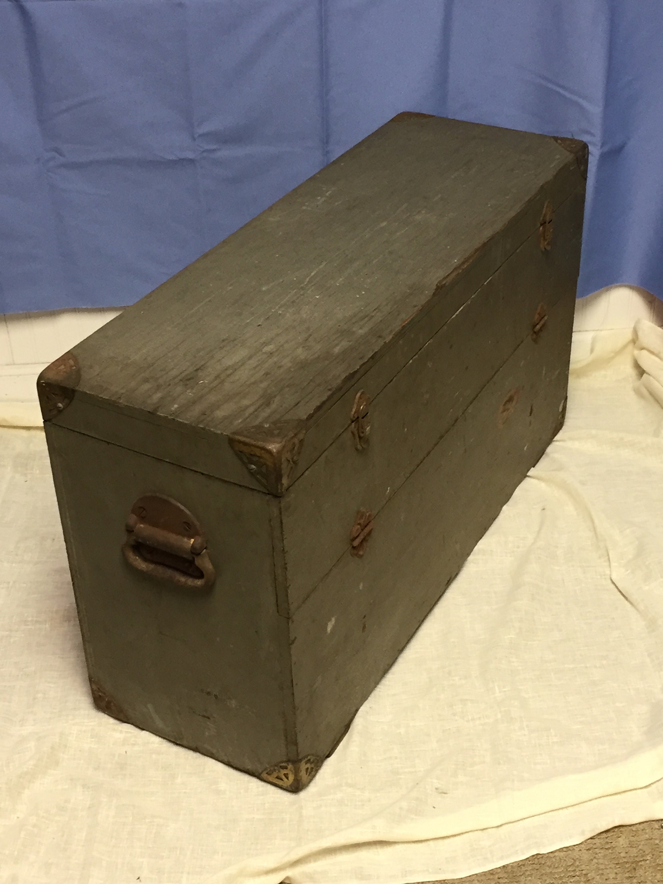 Antique Green Wooden Carpenter Tool Box, Machinist Chest, Handmade Tool