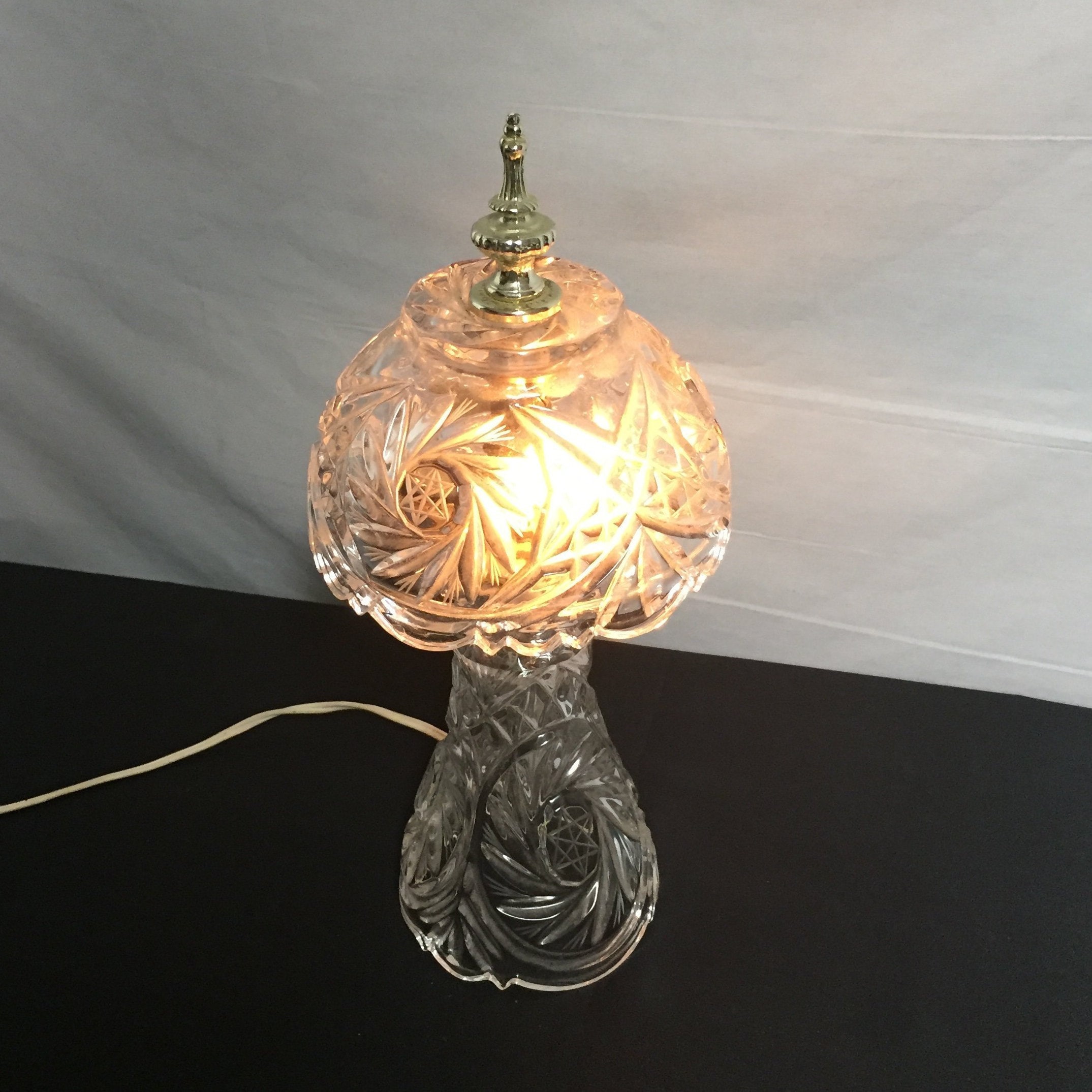 Vintage Petite Crystal Cut Glass Night Stand Lamp, Bedside Light