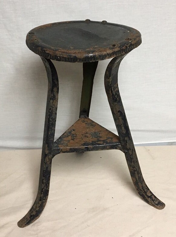 Three Legged Metal Milking Stool, Small Table, Rustic, Primitive