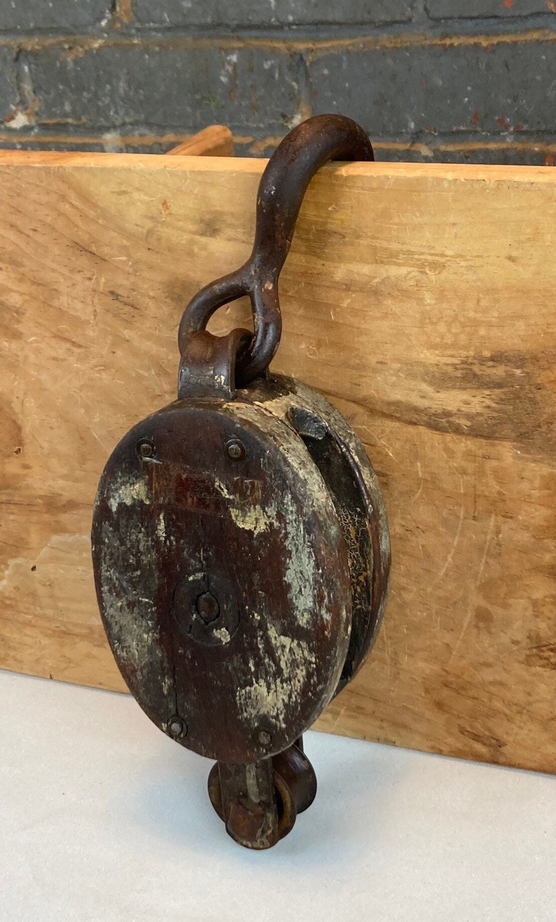 Antique Wooden Pulley Block and Tackle, Barn Pulley, Shipyard