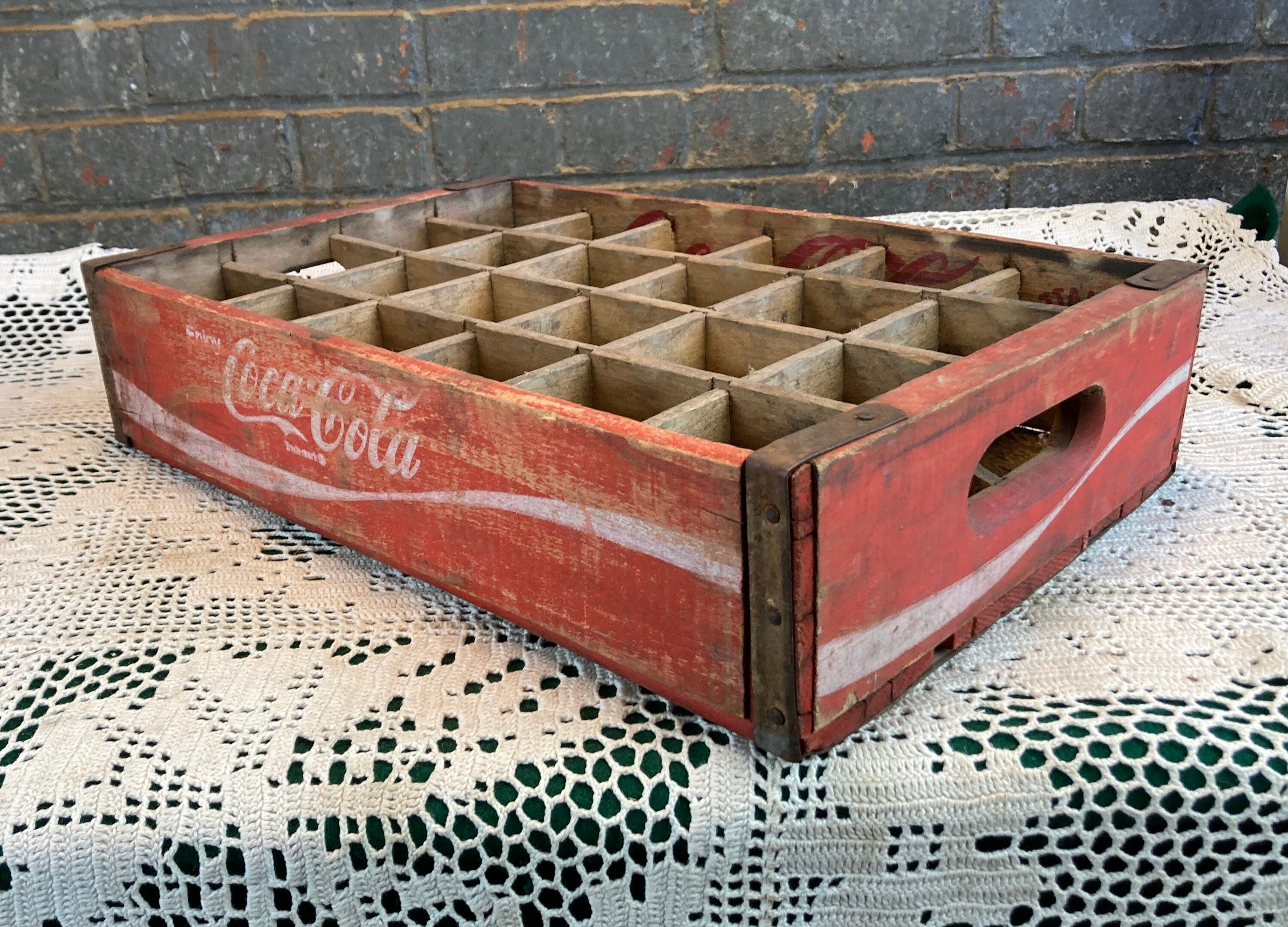 1971 Red Coke Wooden Coke Crate with dividers Coca Cola Advertising
