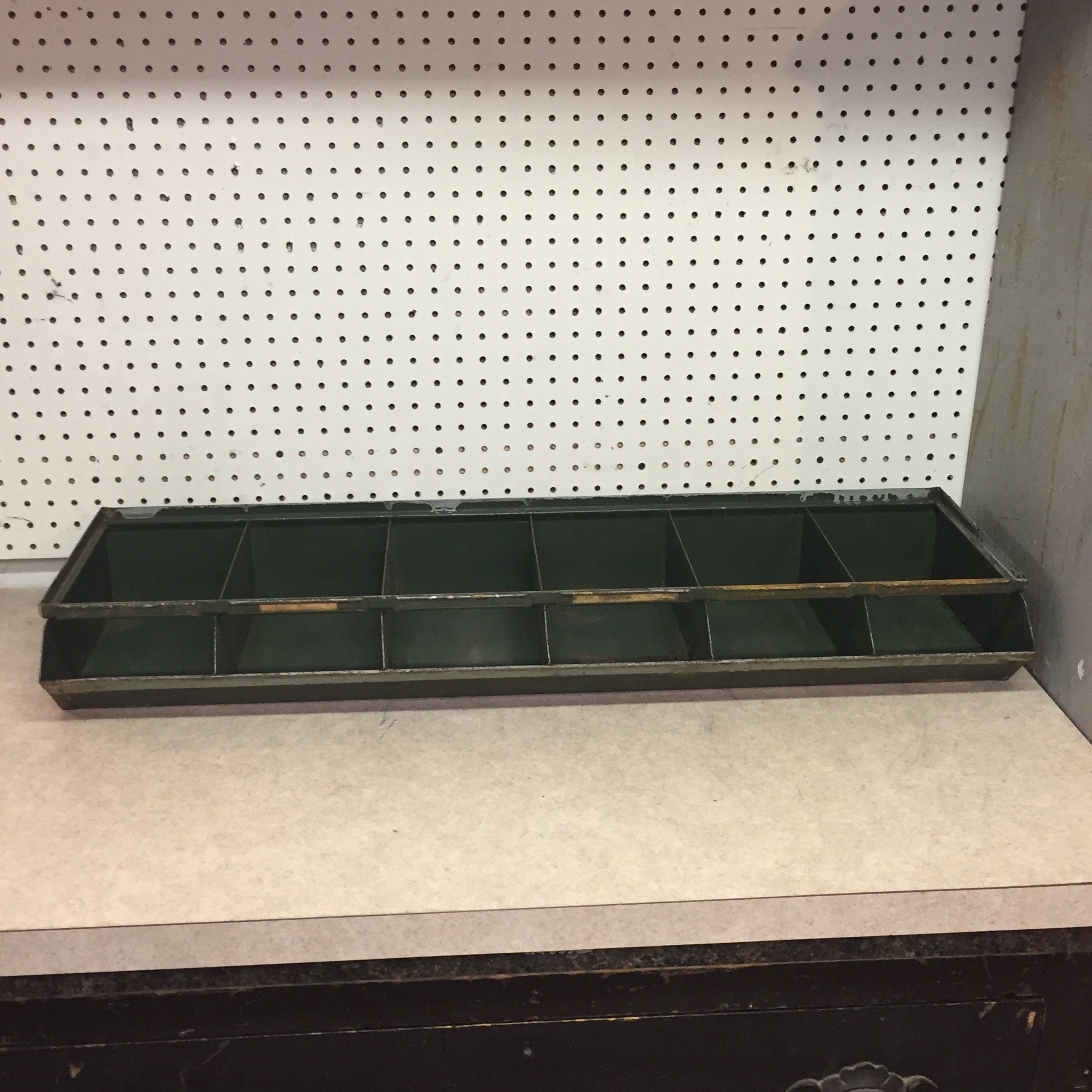 Vintage Green Industrial Steel Hardware Bins, Cubbies, Cubby Storage