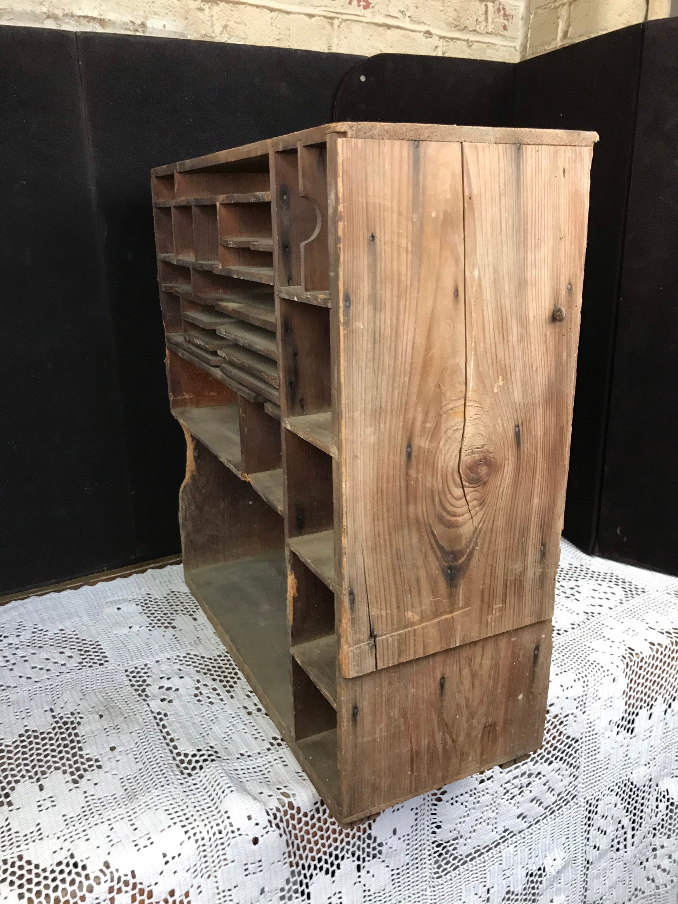 1940's Homemade Wooden Cubbie Primitive Mail Organizer