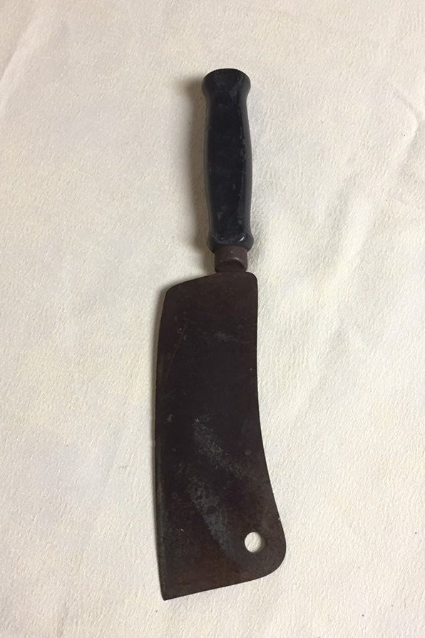 2 Vintage 7 Meat Cleavers with Wooden Handles, Brass Riveted Handle