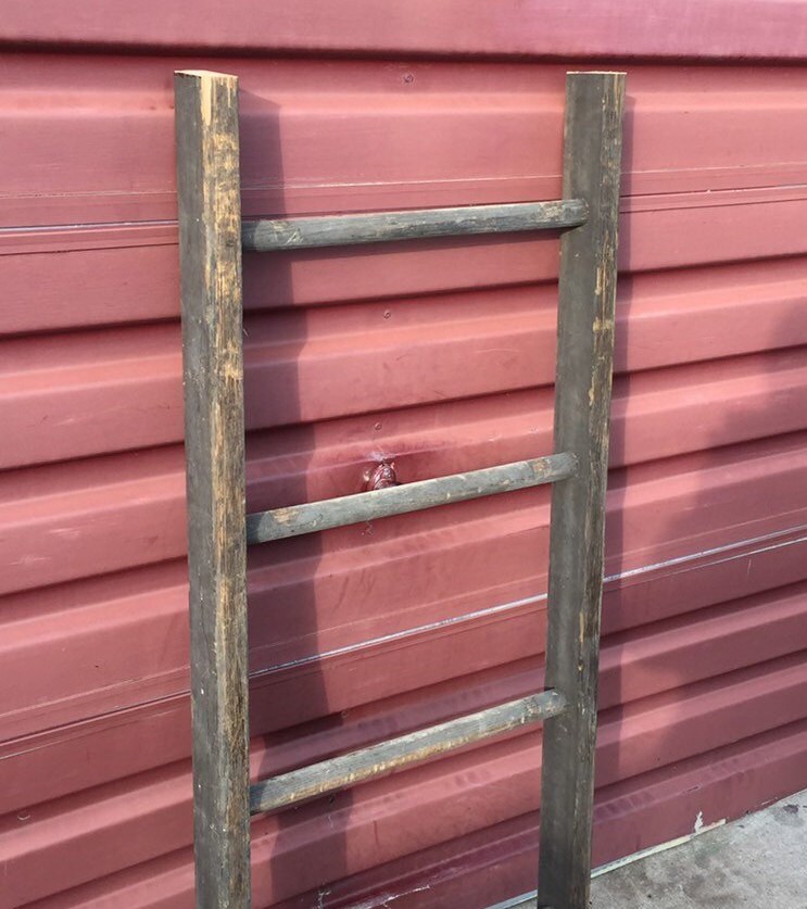 Antique 4' Shabby Wooden Blanket Ladder with Paint Splatter, Old