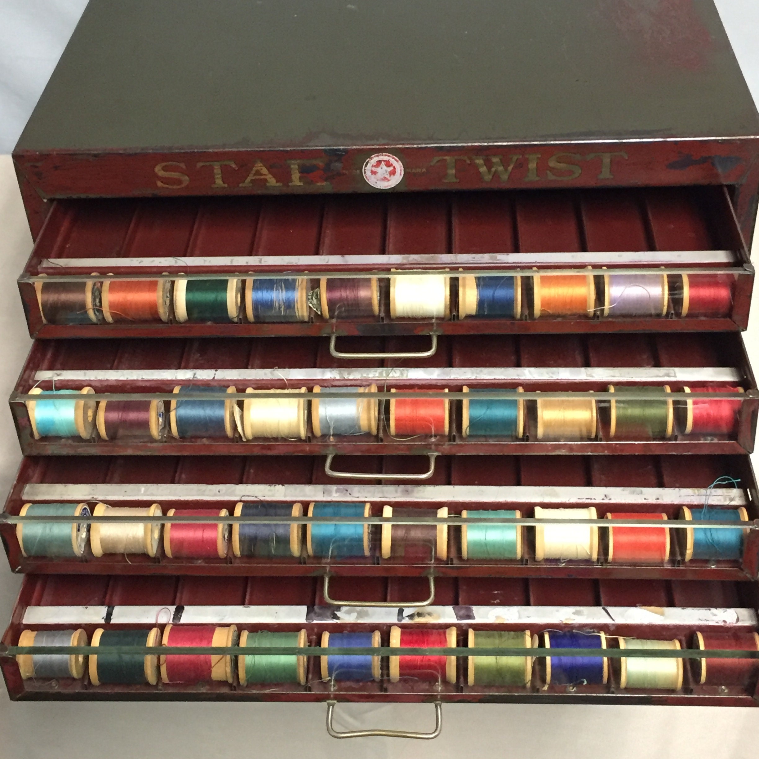 Vintage STAR Twist Mercerized Thread 4 Drawer Steel Sewing