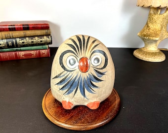 Hand Painted Tonala Pottery Owl, Mexican Folk Art