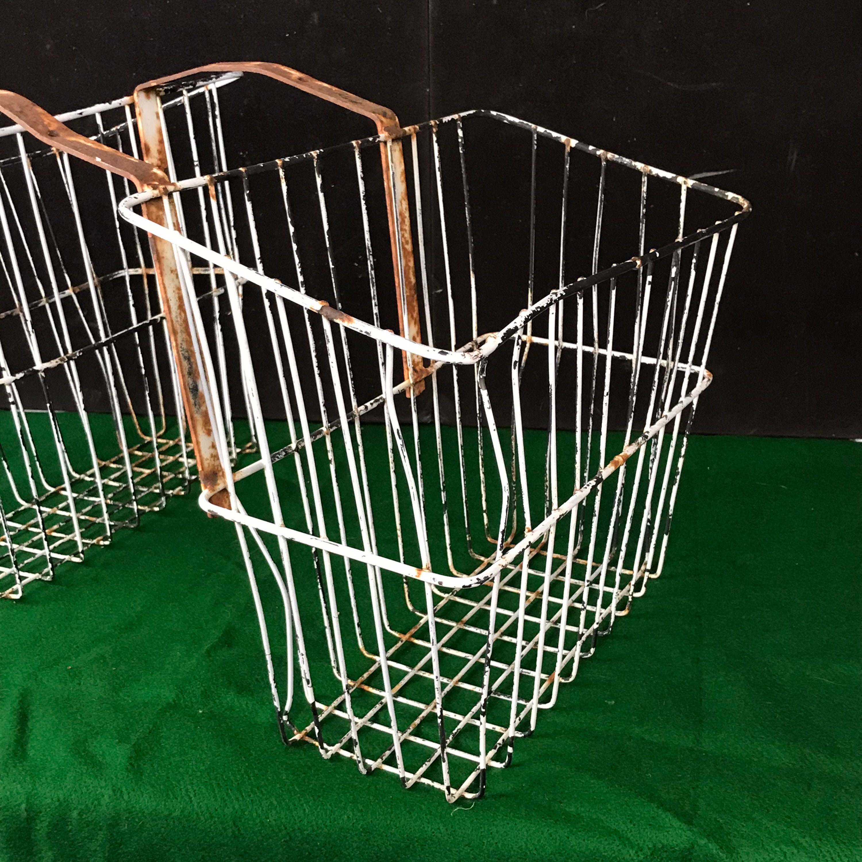 Vintage Bicycle Rear Saddle Baskets, Galvanized Steel Wire Baskets