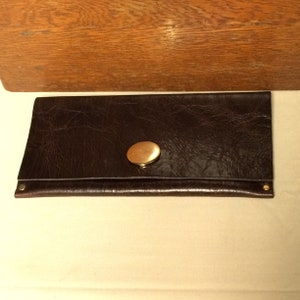 Moss Mills, Brown Leather, Fold Over Clutch, Purse, with Large Gold Stud and Small Gold Studs, Handmade Purse, Elegant Clutch image 10