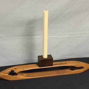 Weaving Loom Shuttle Candle Holder, Boat Shuttle, Bobbin Holder, Primitive Rustic Candle Holder, Southern Wood and Metal Weaving Shuttle