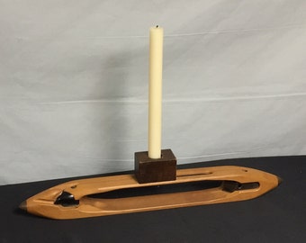 Weaving Loom Shuttle Candle Holder, Boat Shuttle, Bobbin Holder, Primitive Rustic Candle Holder, Southern Wood and Metal Weaving Shuttle