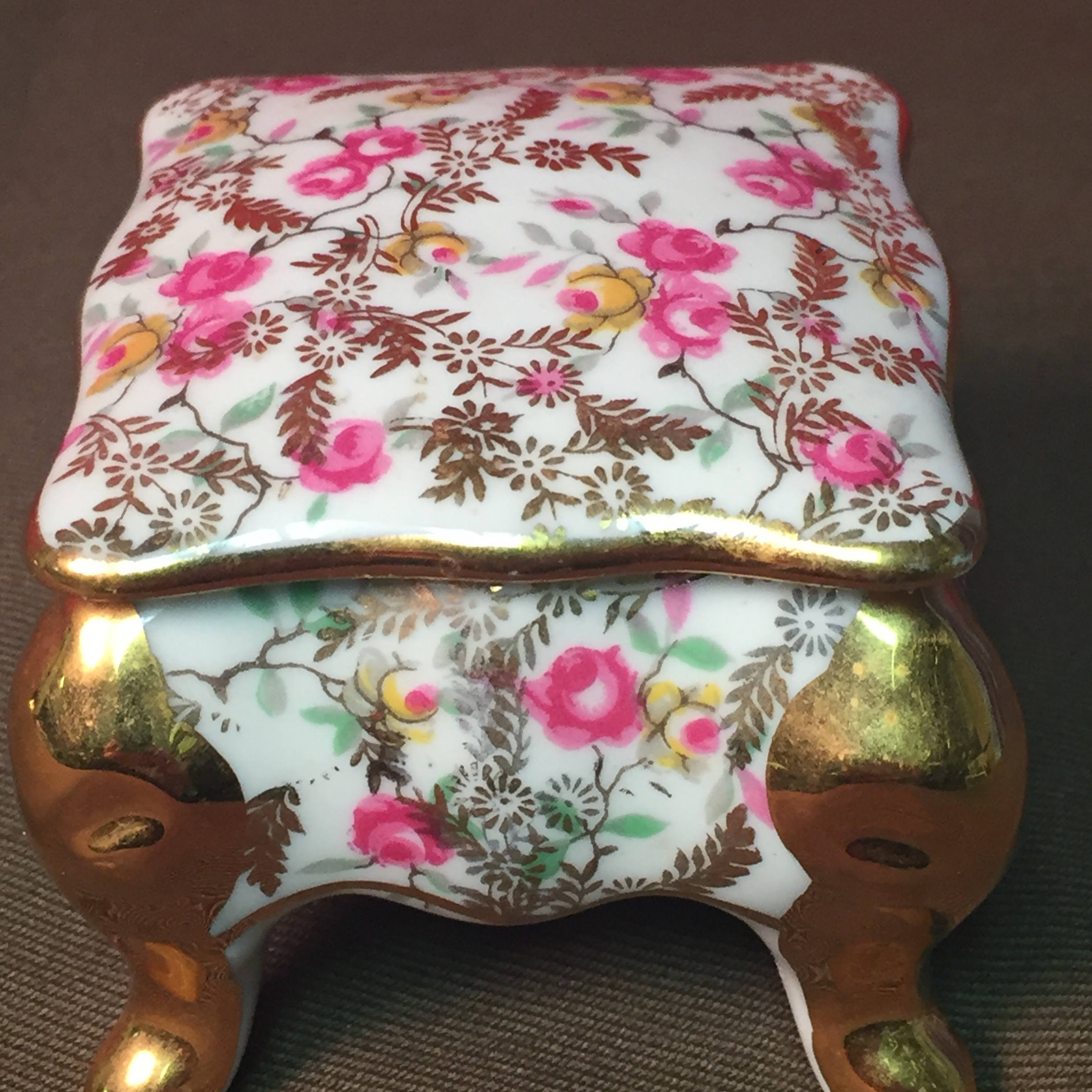 Limoge Porcelain Footed Box, Porcelaine Artistique, F.M Limoges France