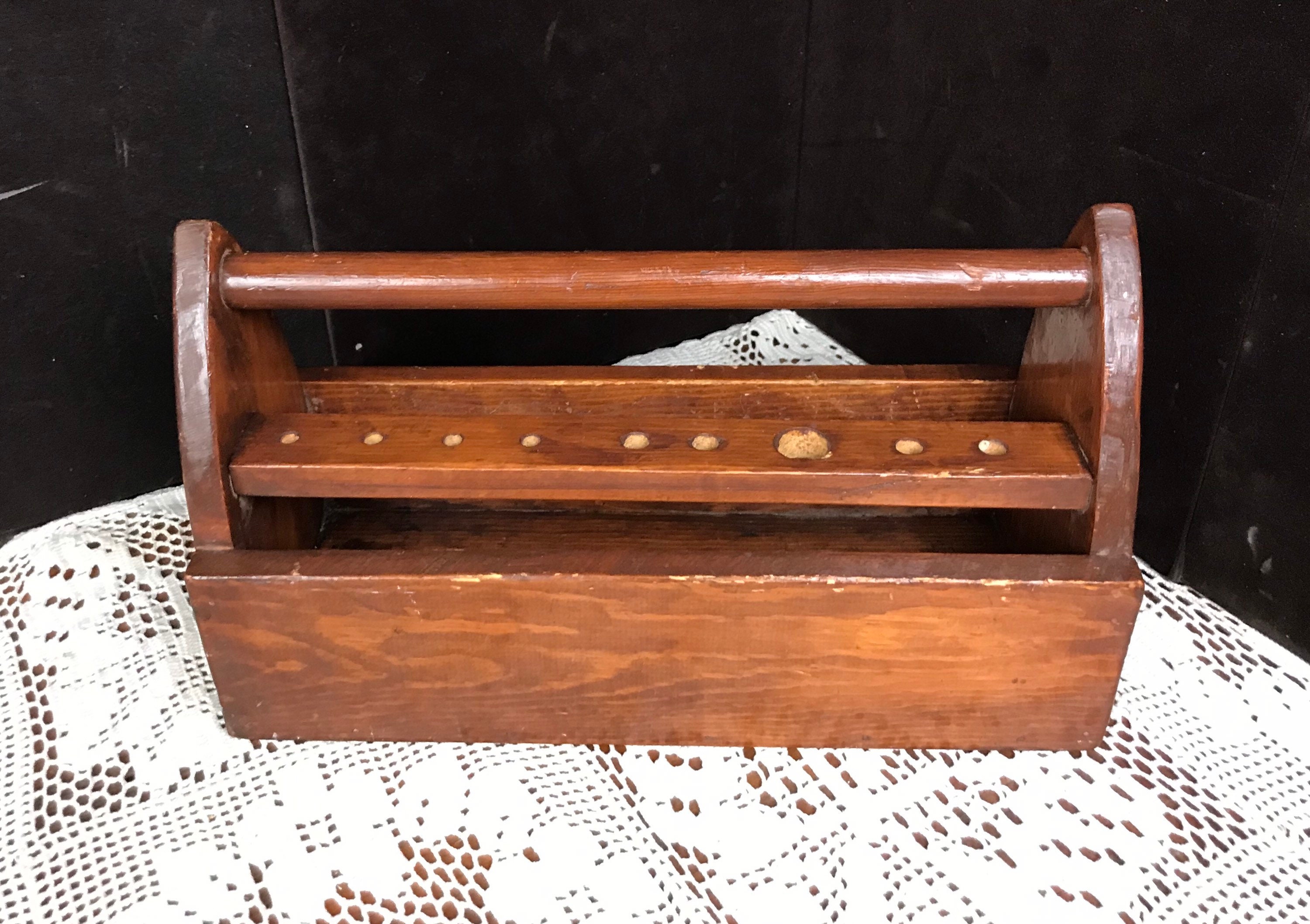 Vintage French Hand Made Wooden Wood Craft Tool Portable Carry Carrying Case  Box Carry Stand Display Toolbox Circa 1940-50's / EVE De France 