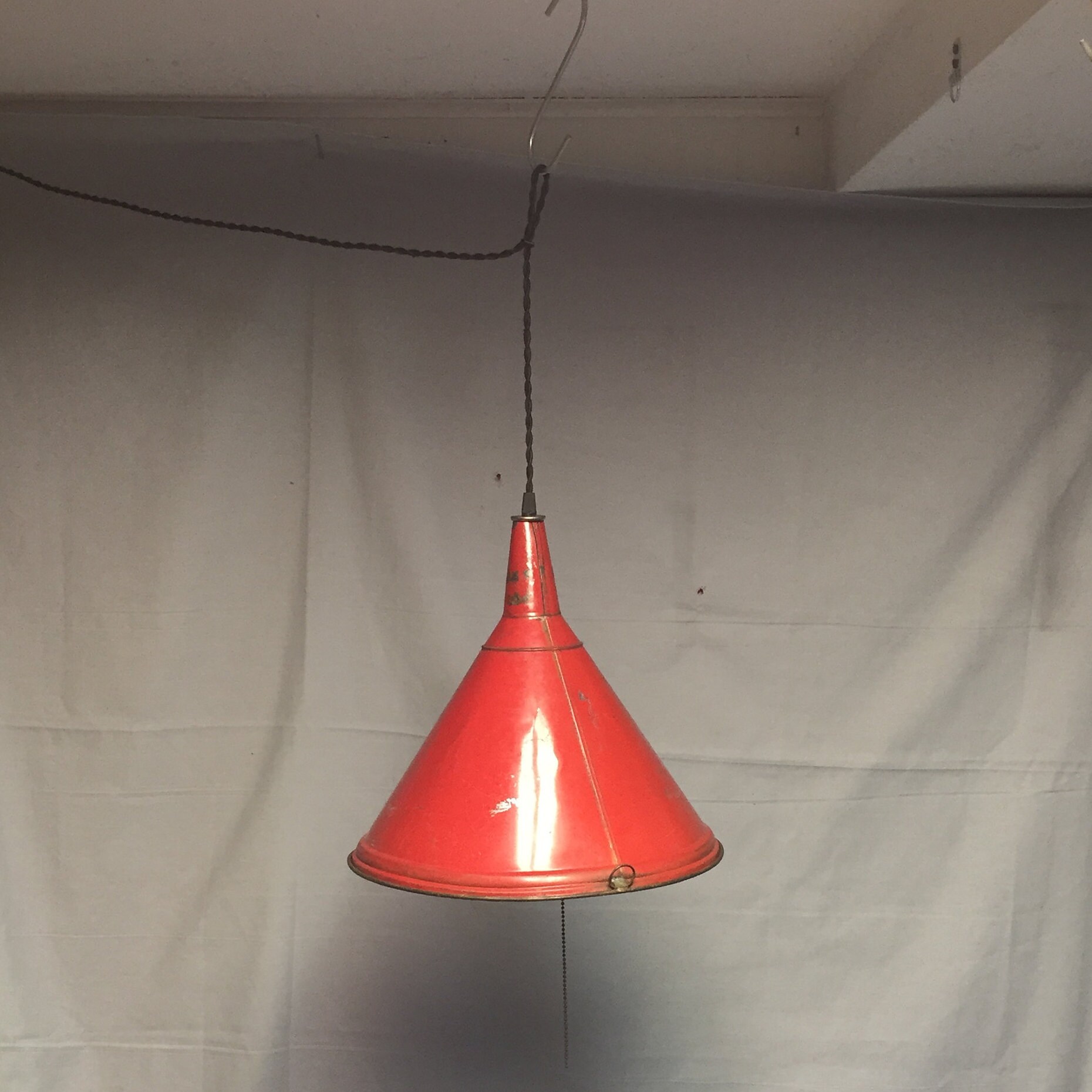Industrial Red Funnel Hanging Pendant Light Machine Age Steampunk Light
