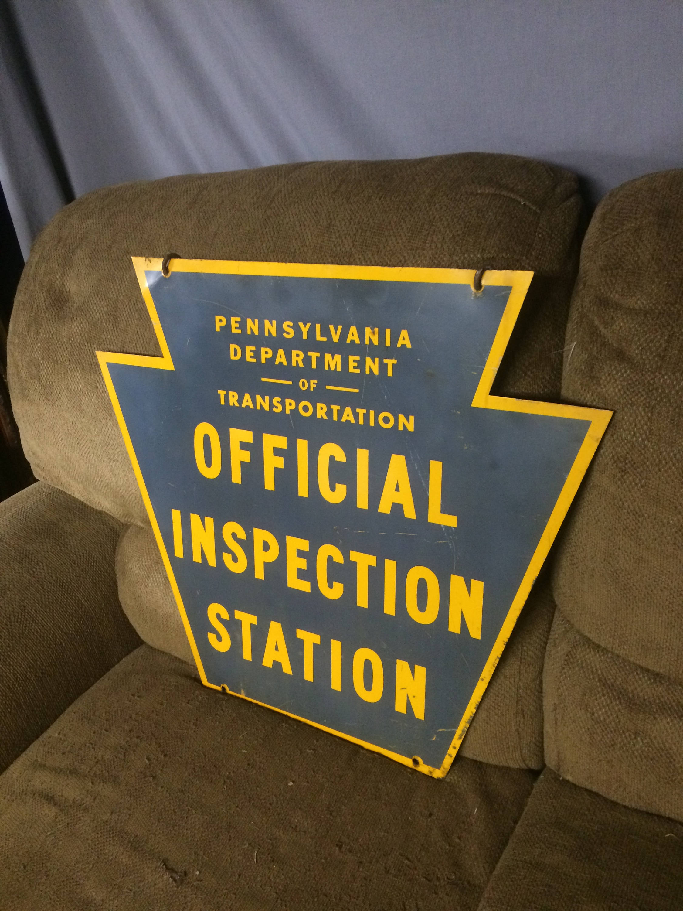 Vintage Pennsylvania DOT Official Inspection Station Sign Automobile