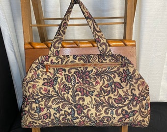 Floral Paisley Tapestry Handbag with Unique Wooden Frame