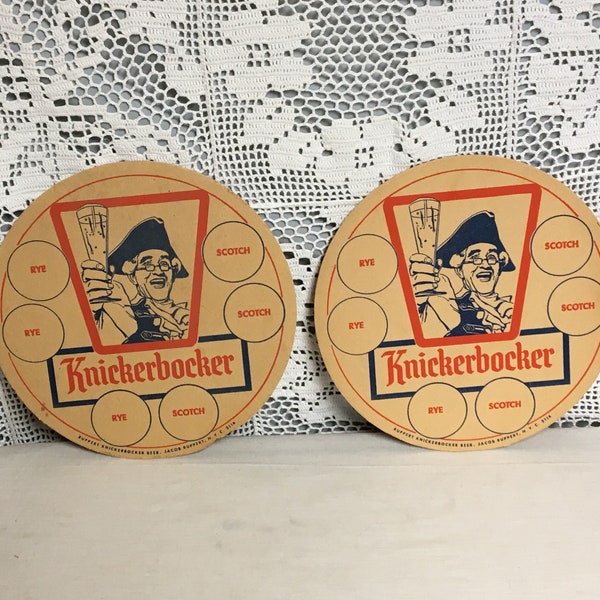 Pair of 10" Ruppert Knickerbocker Beer Large Serving Tray Coasters