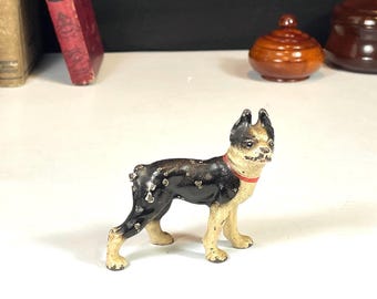 Vintage Hubley Cast Iron Boston Terrier Paperweight, Metal Dog Figurine