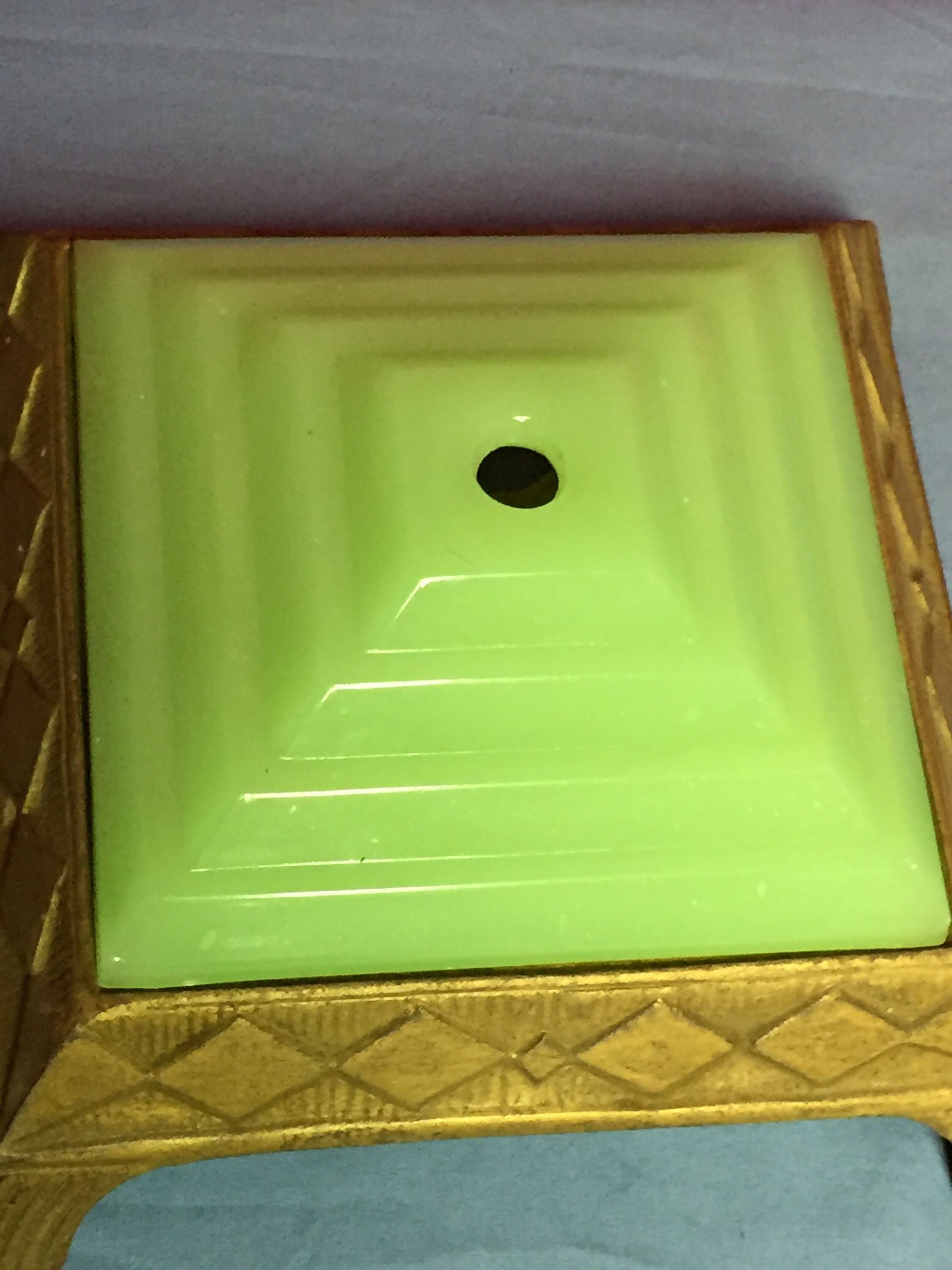 Antique Cast Iron Jadeite Floor Lamp Base, Floor Lamp Parts, Green Jade Smoking Stand Footed