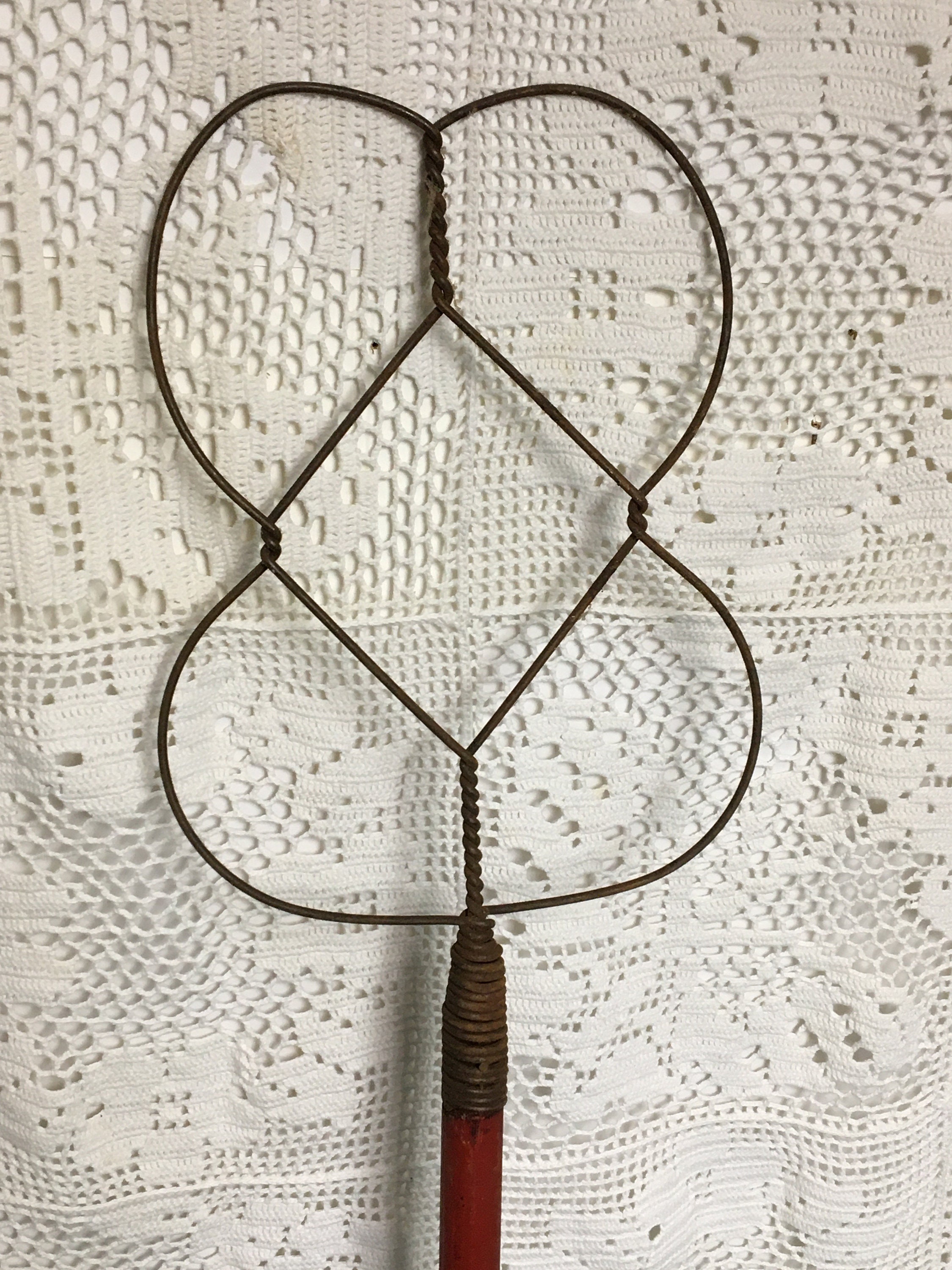 Antique 1920's Twisted Wire Rug Beater with Red Wooden Handle