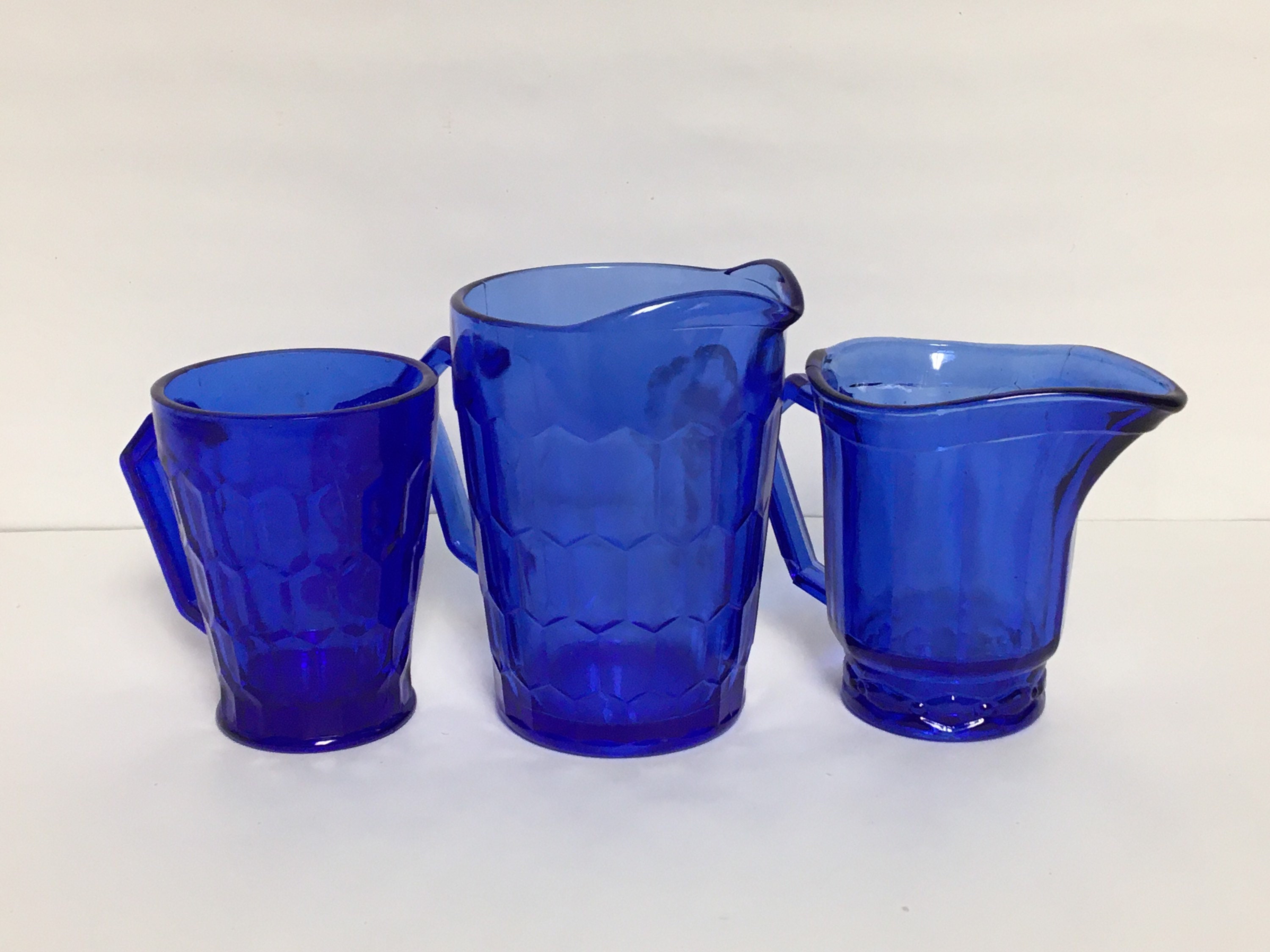 Vintage SHIRLEY TEMPLE blue pitcher creamer by Hazel Atlas.