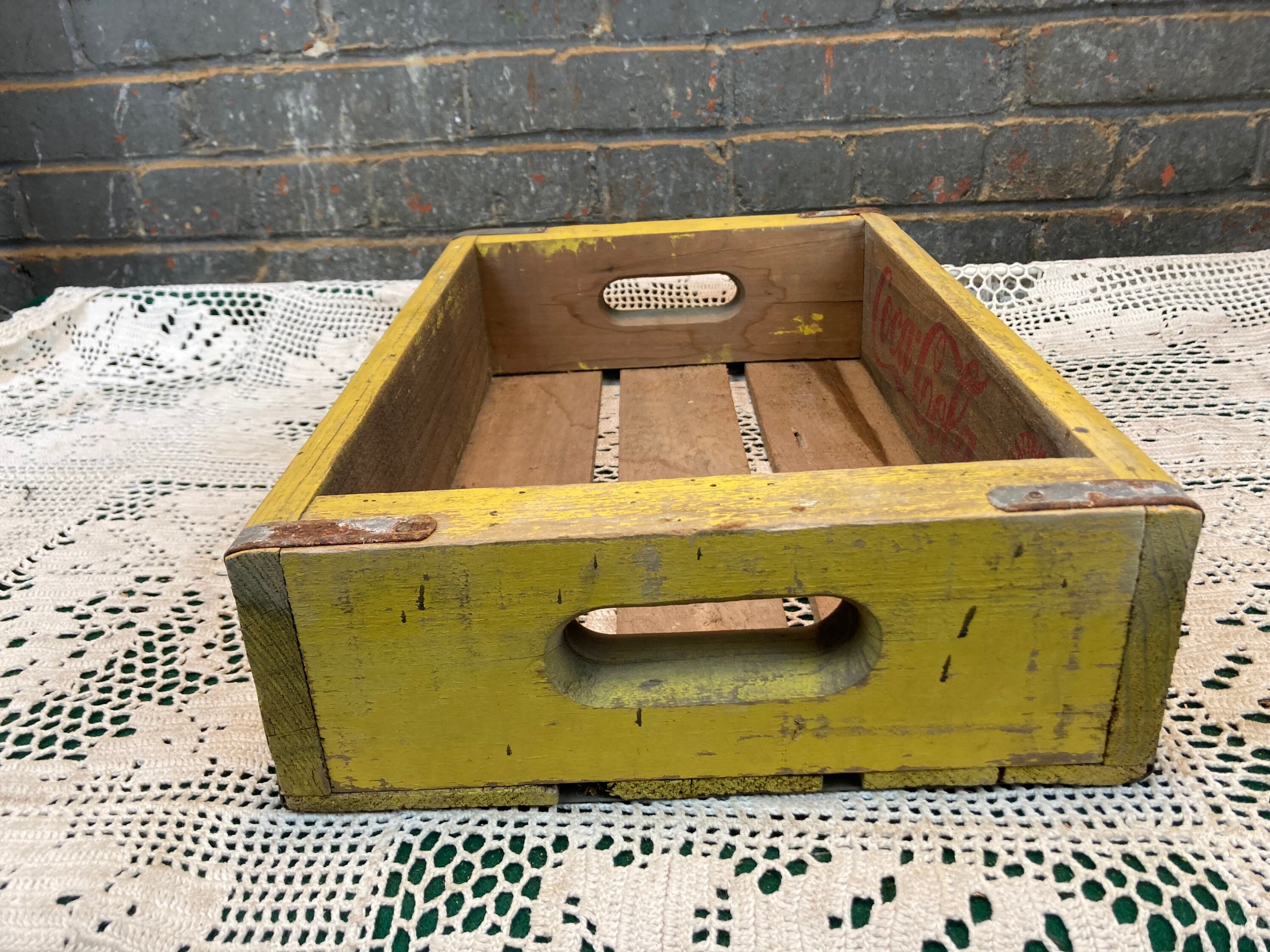 RESERVED for Zdenek 1969 Yellow Wooden Coke Crate Chattanooga Tennessee