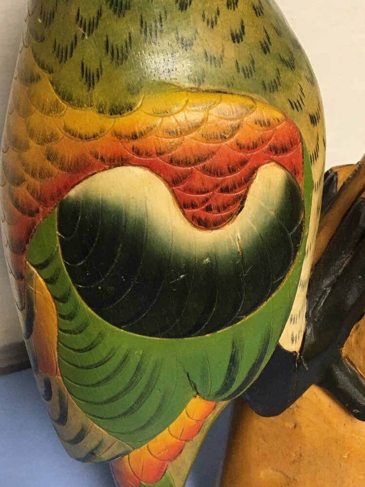 Hand Carved Wooden Parrot, Balsa Wood Carving, Tropical Bird, Hand Painted Parrot