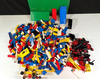 LEGO Building Bricks with Ideas Book 221 from 1973, Bulk Lot Mixed Colors and Accessories from 1970's and 1980's