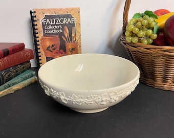 Wedgewood Cream on Cream, Queensware, 10" Serving Bowl, Embossed Grape Pattern with Plain Edge