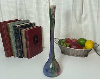 Multicolored Cased Glass Stem Vase