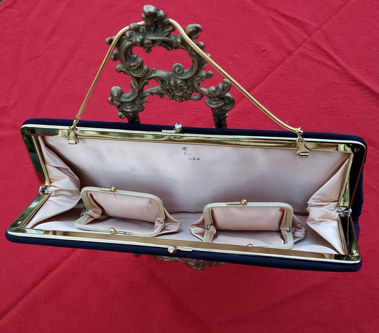 Vintage Harry Levine HL Clutch Purse Navy Blue Clutch with Two