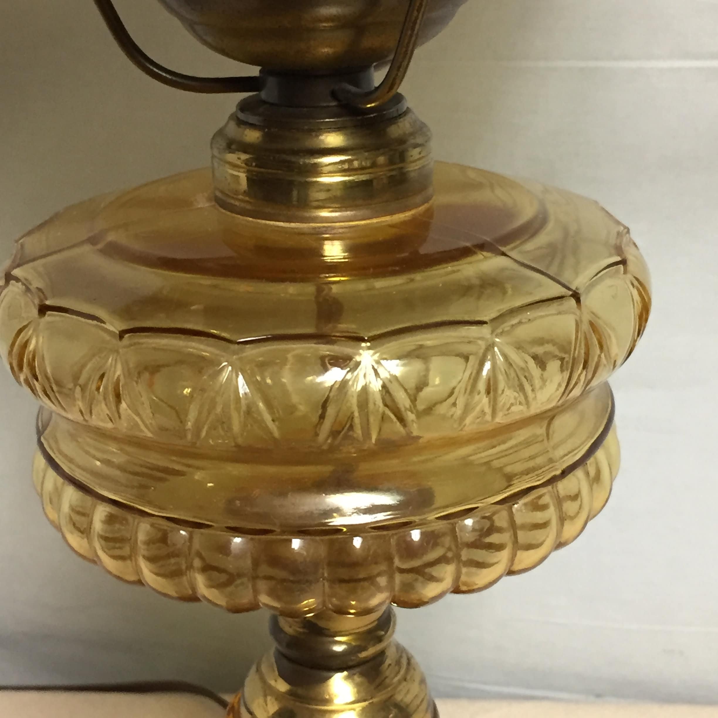 Antique Quilted Amber Glass Electric Hurricane Lamp, Converted Oil Lamp