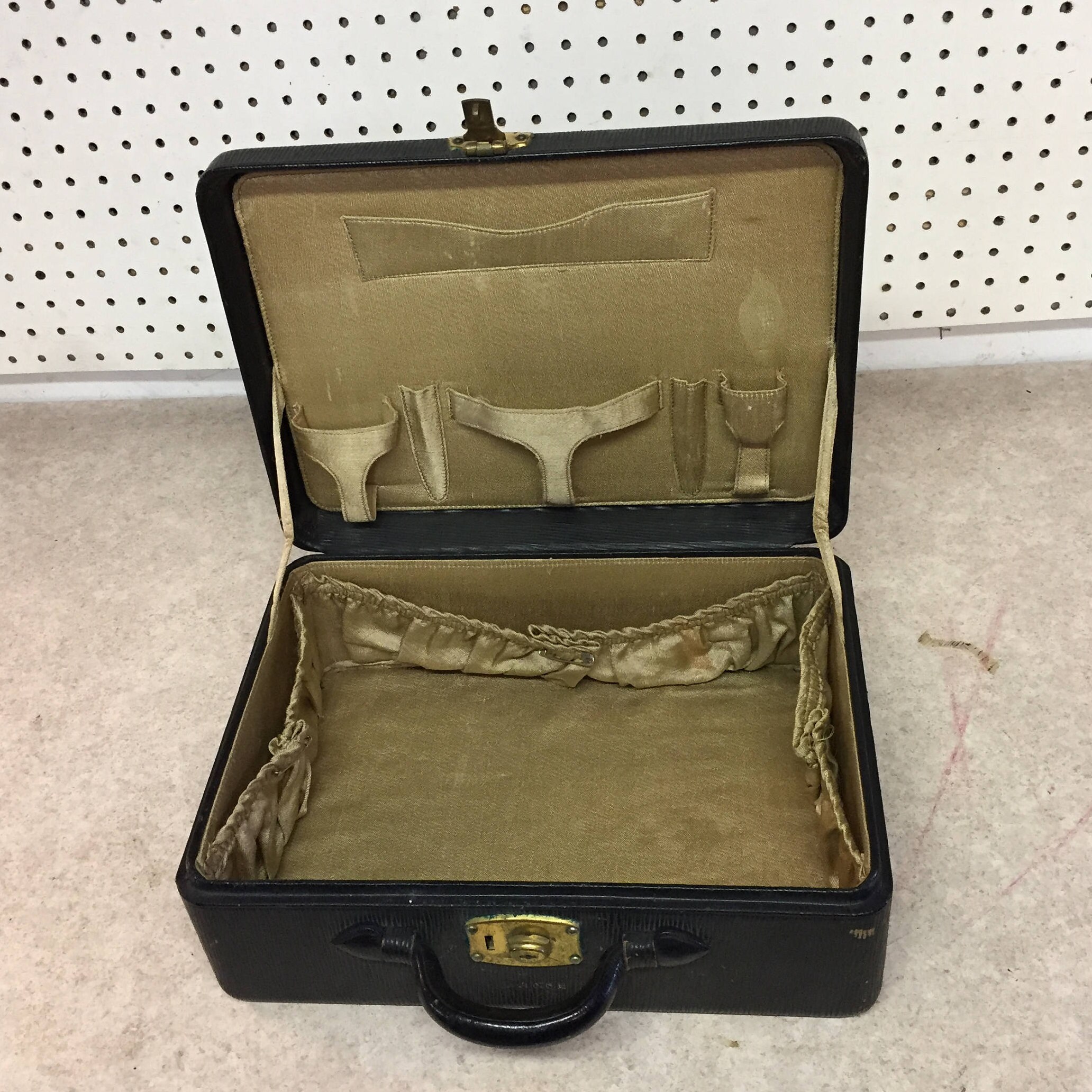 Vintage, 1940's, Black, Leather, Suitcase, Overnight Bag, Men's Travel