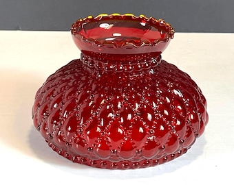 7" Fenton Ruby Red Diamond Quilt Glass Hurricane Lamp Shade: 6" Fitter Ring
