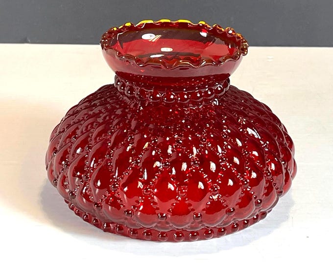 Featured listing image: 7" Fenton Ruby Red Diamond Quilt Glass Hurricane Lamp Shade: 6" Fitter Ring