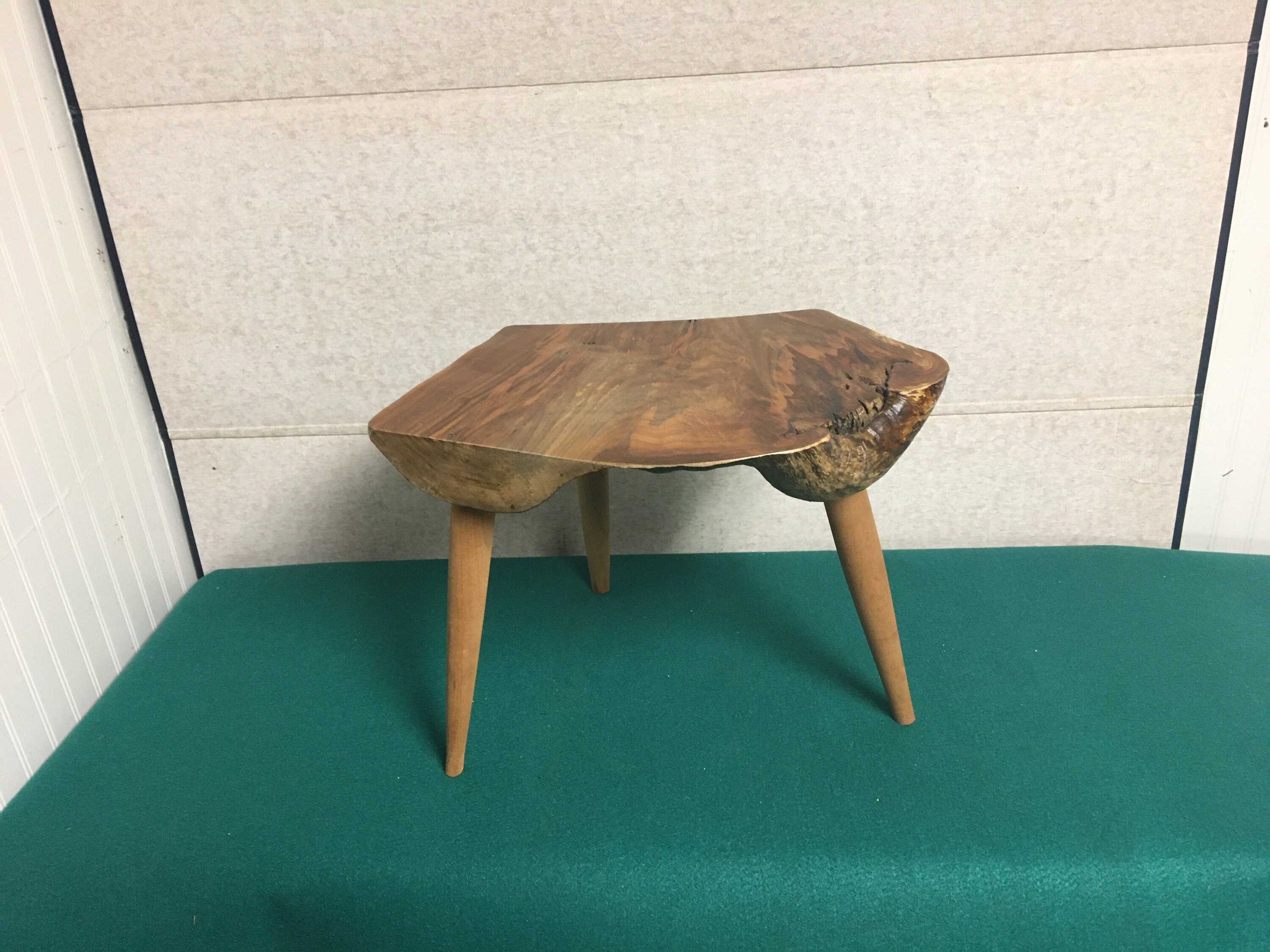 Handmade Live Edge Wooden Accent Table with Three (3) Tapered Legs