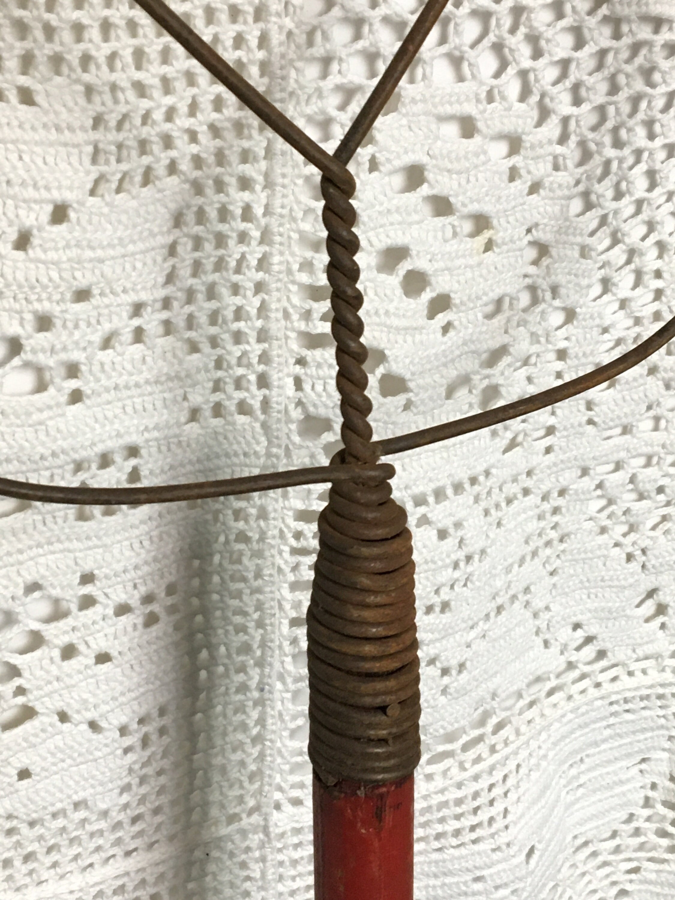 Antique 1920's Twisted Wire Rug Beater with Red Wooden Handle