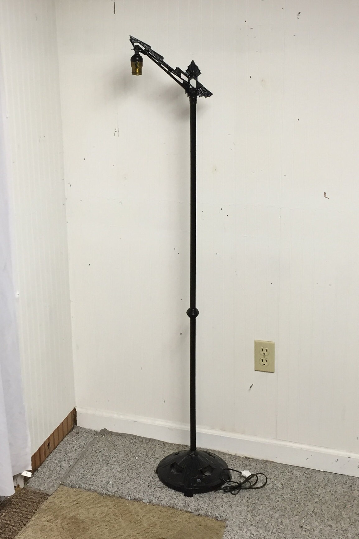 A 1920's Black Cast Iron Art Deco Bridge Arm Floor Lamp w/ an