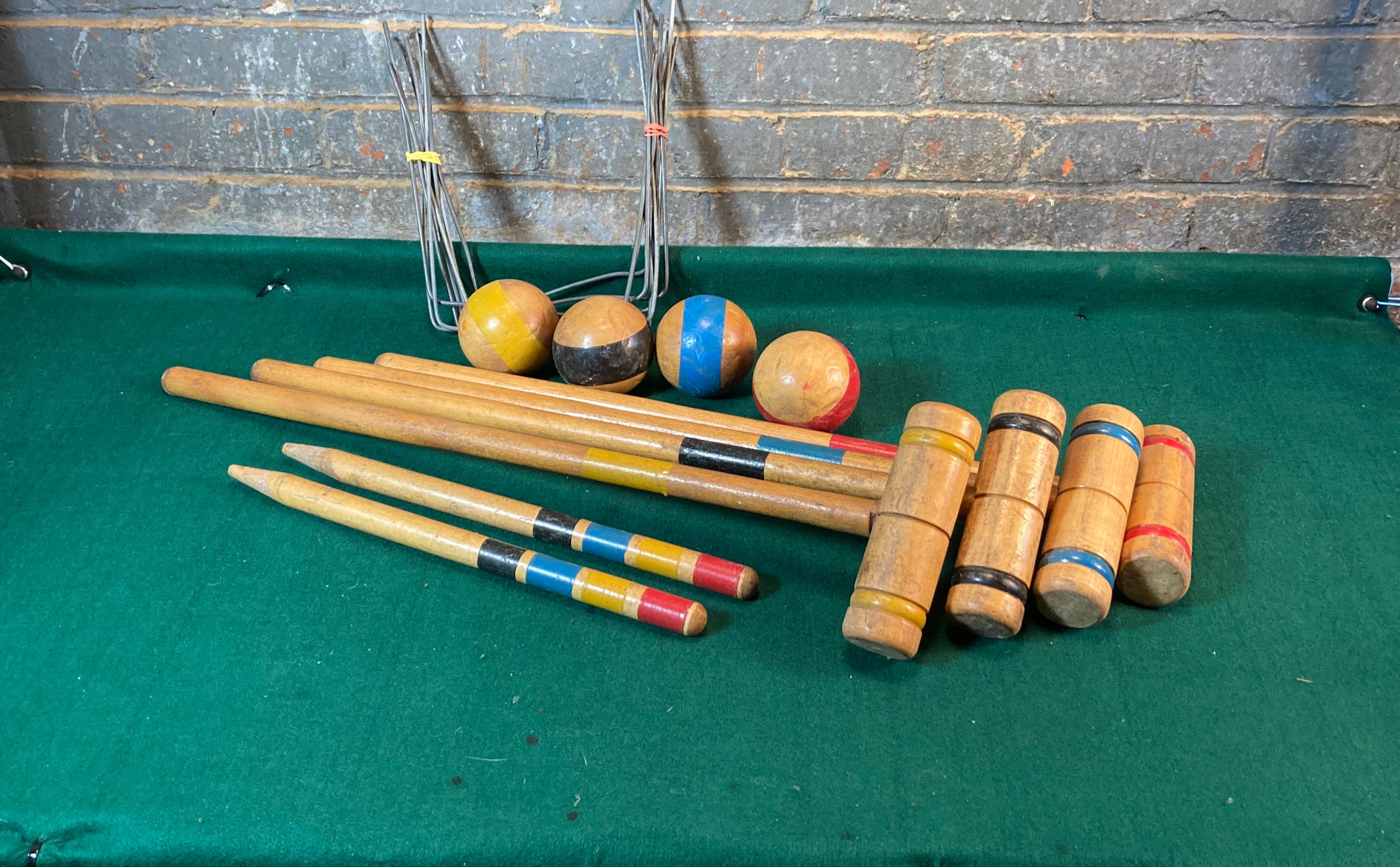 Vintage Wooden Croquet Set , 4 Player, with Original Mallets, Balls
