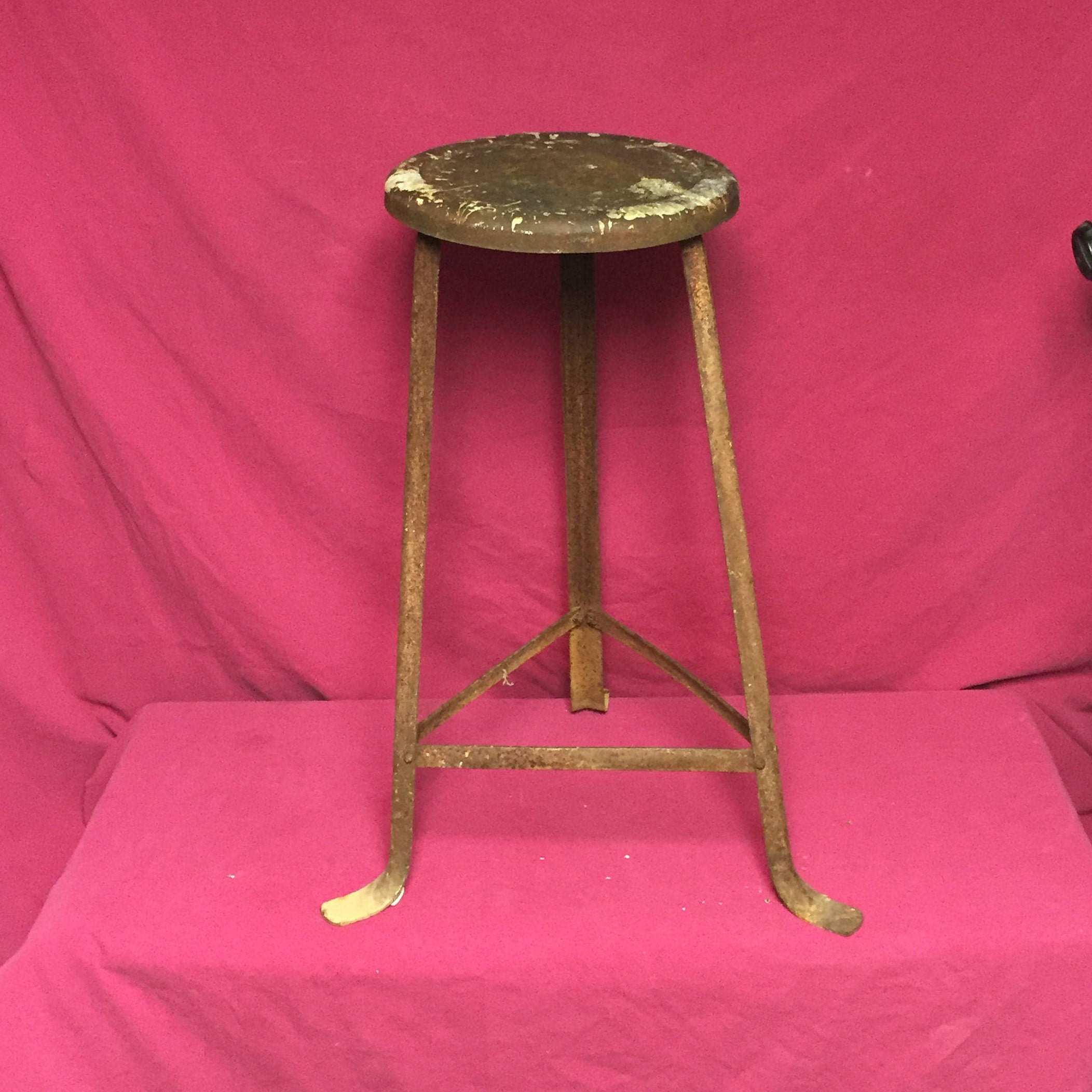 Antique Heavy Industrial Iron Stool, Ice Cream Parlor Stool 26 Tall