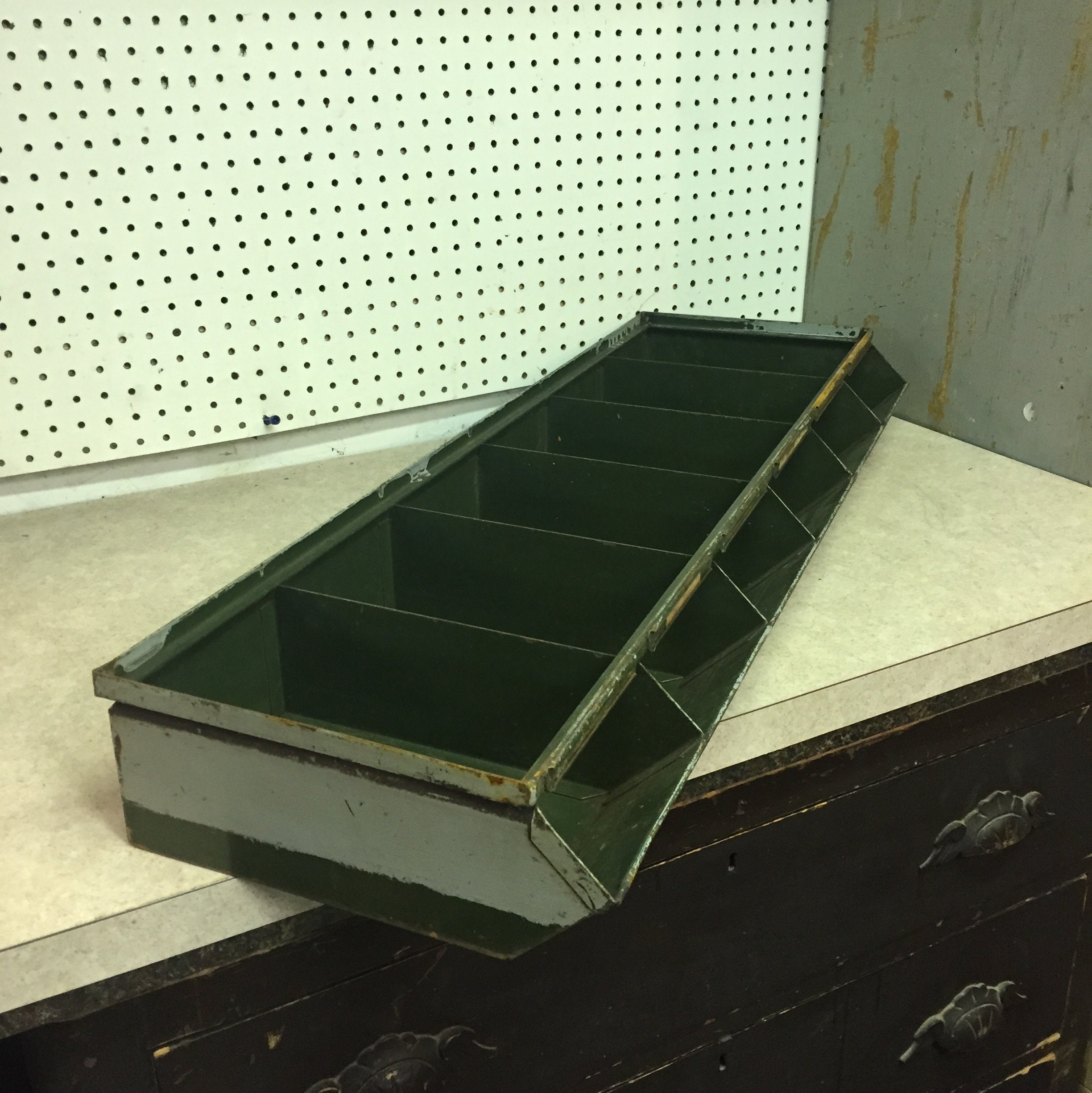 Vintage Green Industrial Steel Hardware Bins, Cubbies, Cubby Storage, Gray Parts Bins, Hardware